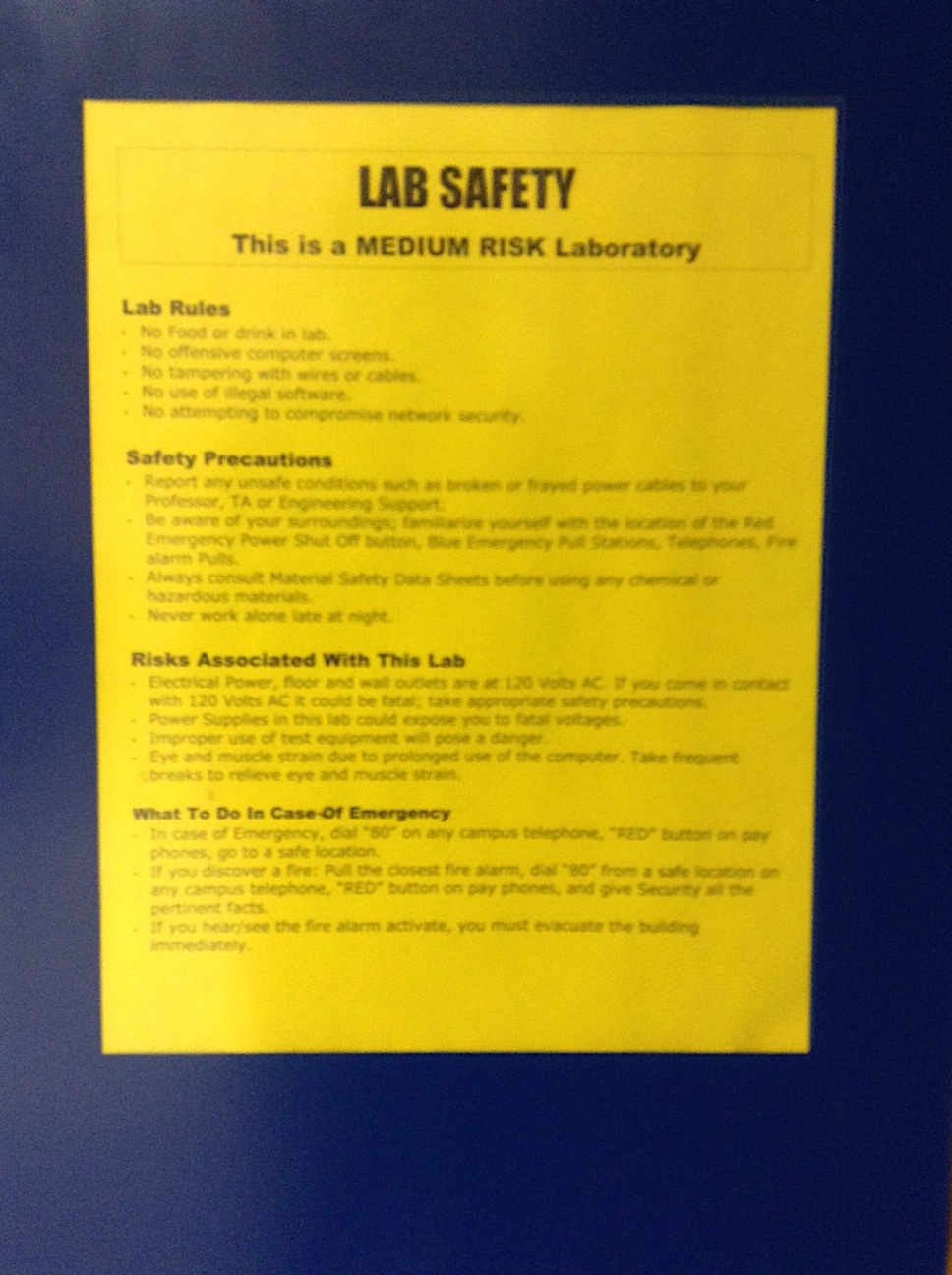 Medium Risk Lab Poster image (yellow)